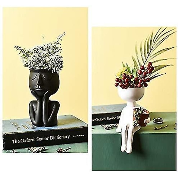 Blomsterpotter Sukkulenter Vase Gresk Statue Blomsterpotter Hjem Hagedekorasjon BLACK