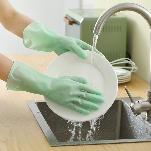 Green-s-Tvätthandskar hona förtjockning PVC hushållsrengöring vattentätt handskydd latex slitstark tvätt tvätt borstskål ek