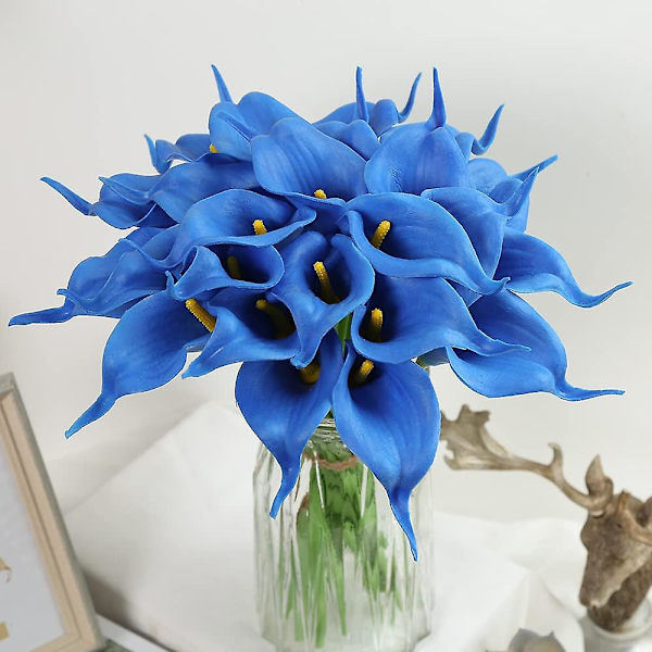 20 st konstgjorda blommor, falska kallaliljor, blombukett med äkta känsla, för hem, trädgård, kontor, fest, bröllopsdekoration Blue
