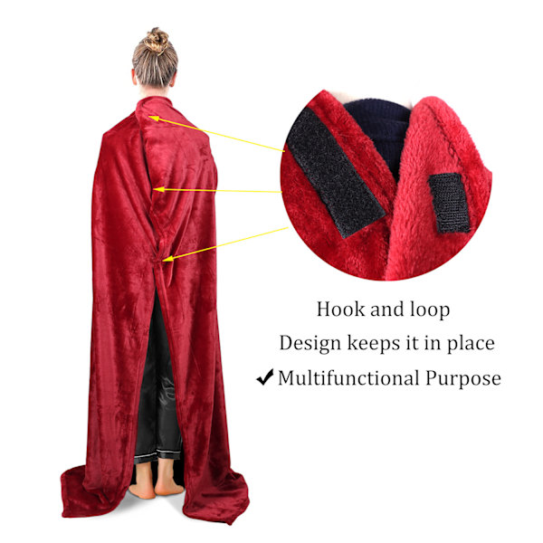 Bærbar tæppehættetrøje, Oversized tæppe sweatshirt med hætte lomme og ærmer, Super blød varm comfy plys rød
