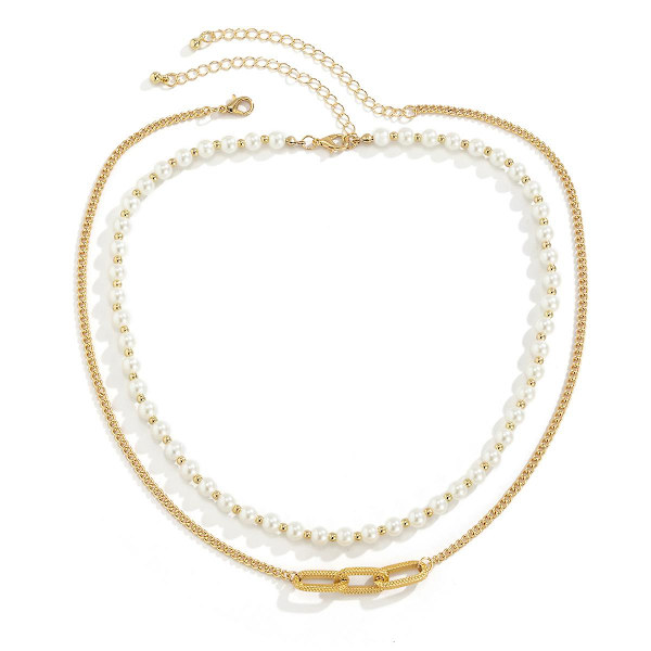 Hip Hop Retro Imitation Pearl Miesten Kaulakoru, Valkoinen K Setti 2564 Gold