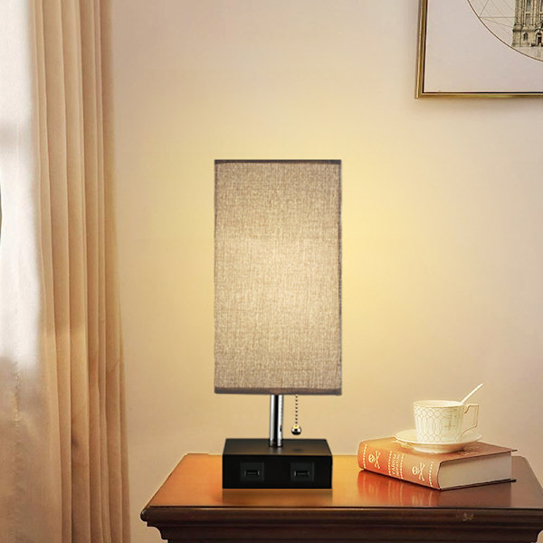 USB-oppladbar stoffbordlampe, amerikansk enkel moderne firkantet soveromslampe, liten nattlampe, amerikansk standard