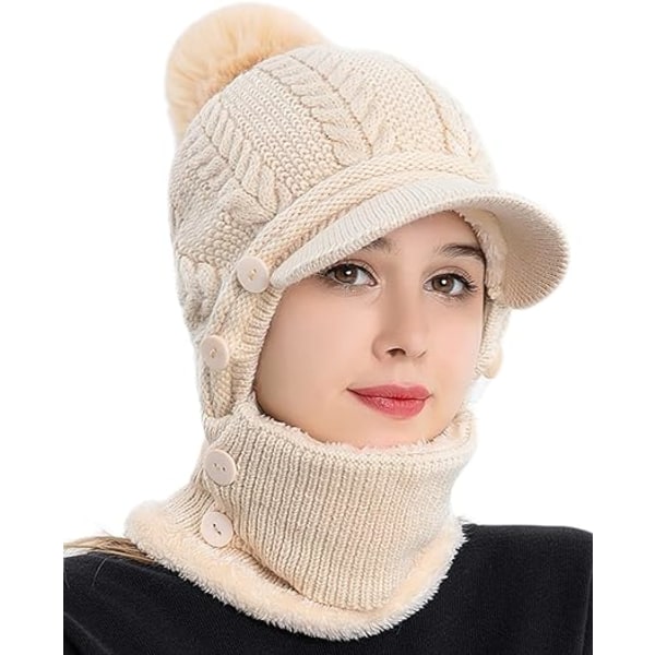 Mjuk fleecehatt för kvinnor i ett stycke Halsduksmask Varm stickad Thicken Skullies cap