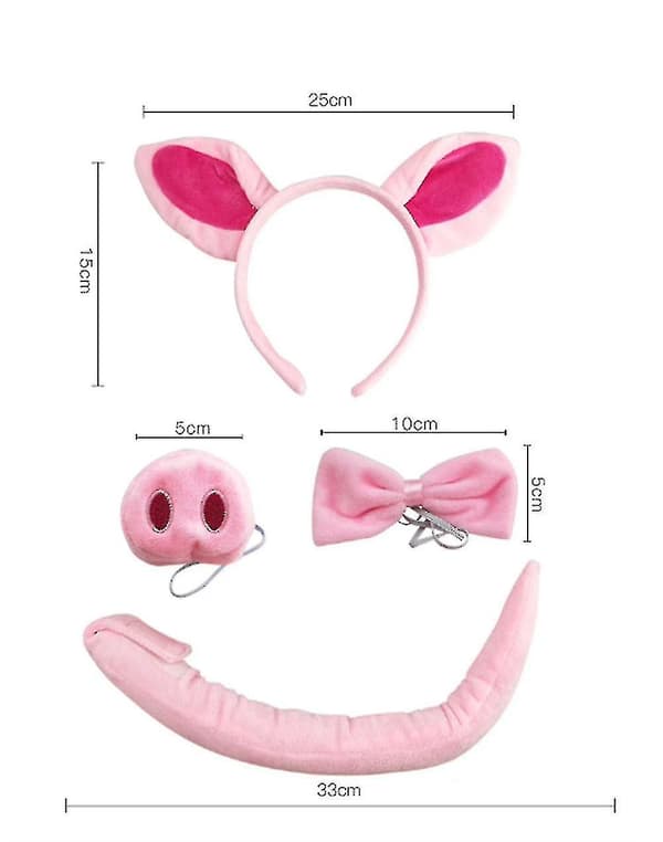 4 st Piggdräkt Set Grisöron Hårband Gris Svans Näsrosett