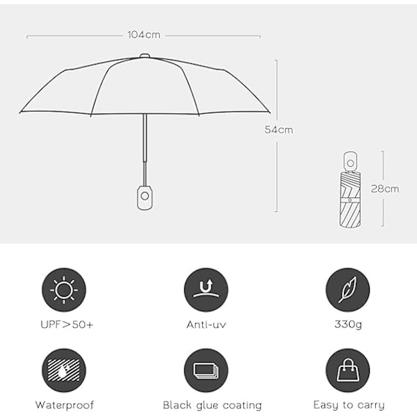 Vit - Dam Automatisk Fällbart Paraply Solskydd Anti-UV Kompakt Bärbar Resa Vattentät Resa Parasol