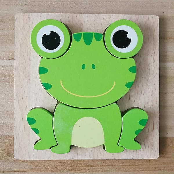 Træpuslespil til småbørn, dyrepuslespilssæt til tidlig læring Frog