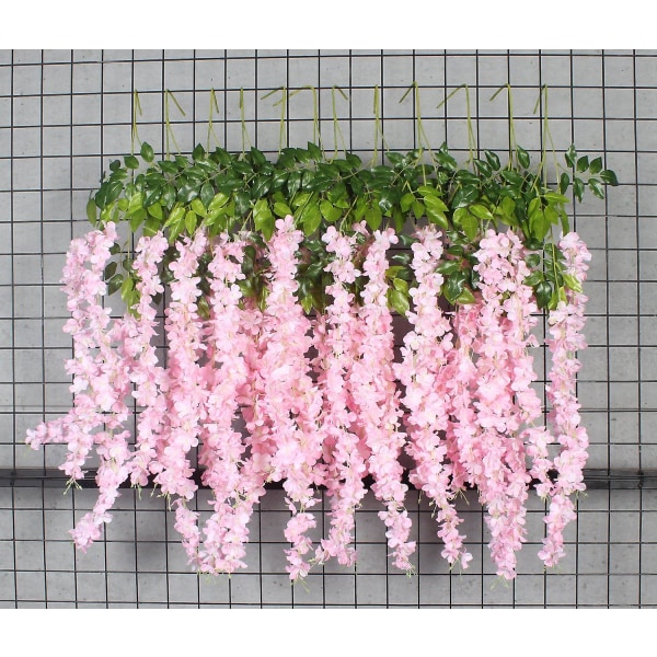 12 st konstgjorda siden Wisteria Vine Ratta Hängande Blomster Girlang Sträng Hemfest Bröllopsdekorationer Light Pink