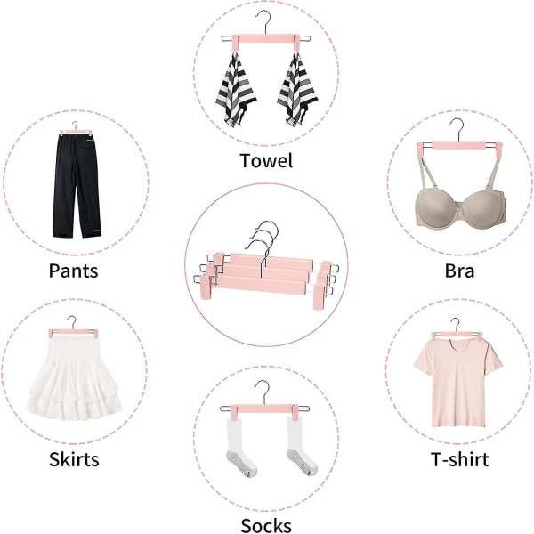 Set med 10 kjolhållare, galgar, byxhängare, med 2 halkfria och justerbara klämmor, för att hänga byxor, strumpor, kjolar - rosa