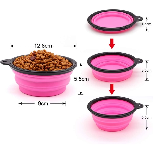 2 stycken bärbar hundskål hopfällbar hundskål, reseskålar för hundar och katter (350 ml, orange och rosa)