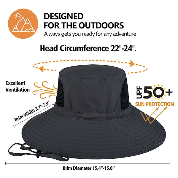 Unisex bredskygget hat, Upf 50+ vandtæt solbeskyttelse, sommer UV-beskyttelse Boonie Hat Dark Grey