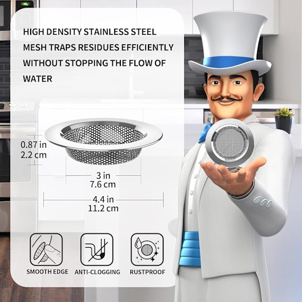 Diskhossil, rostfritt stål diskbänkssil, diskmaskinssäker, 3-pack
