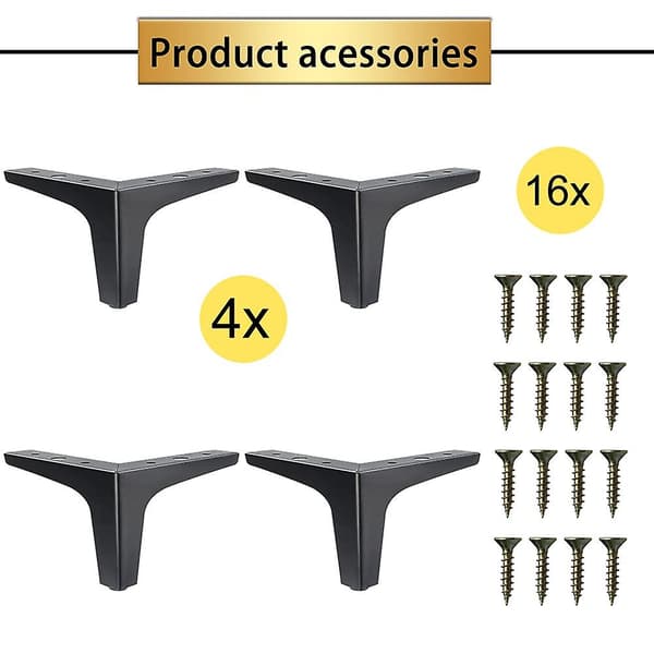 4 stk. møbelben i metall, matt sorte sofabein til sofa, kommode, stol, seng, bord, skap, skap, DIY-erstatning 10CM