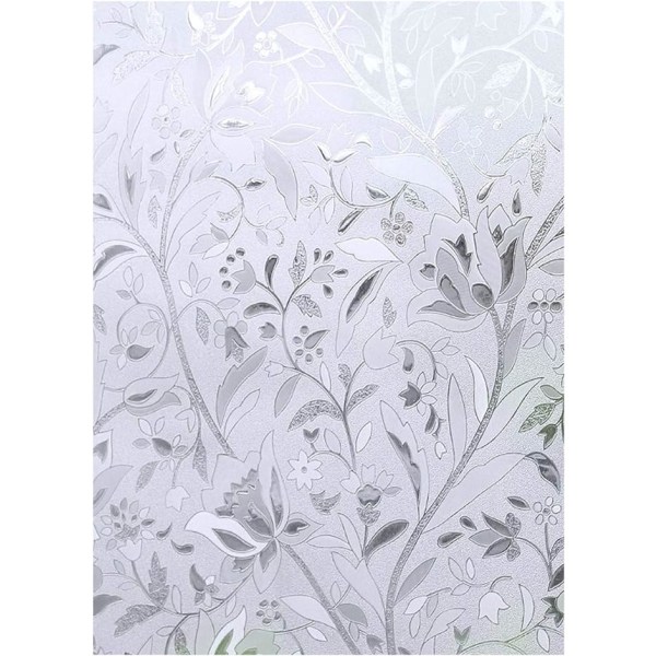 Opaque window film non-adhesive decoration 45x100cm - tulip pattern, 3D anti - UV film anti - frost film anti - static film window flower self-adhesiv