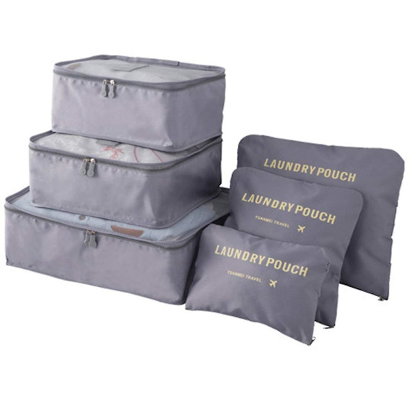 6 stk./sæt Rejse Vandafvisende Tøj Sortering Taske Pakning Cube Bagage Organizer Grey