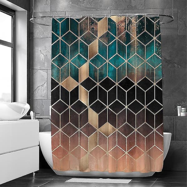 Modern geometrisk duschdraperi badrum vattentät gardin Orange 180x200cm
