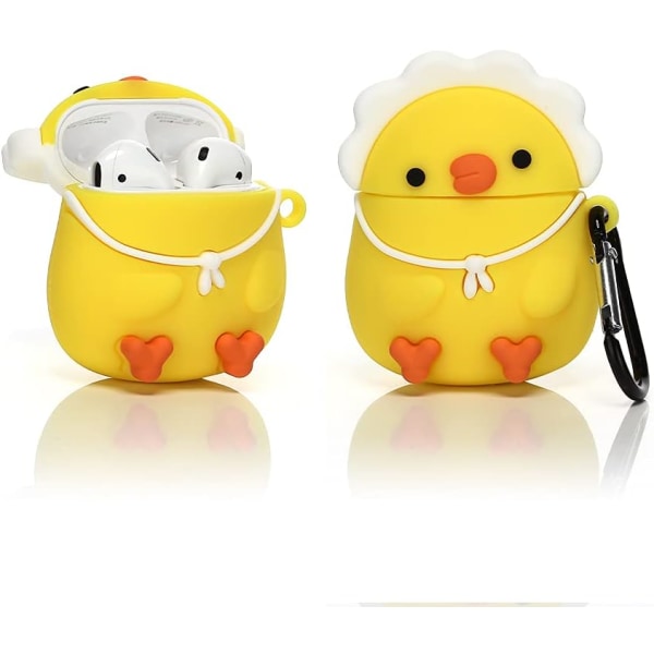 Cartoon pehmeä case , joka on yhteensopiva AirPods 2:n ja 1:n kanssa - Söpö Funny Iskunkestävä cover Cute Chick, Keltainen