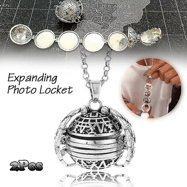 Expanderande 4 fotomedaljong halsband silverkula ängelvingehänge minnesgåvor