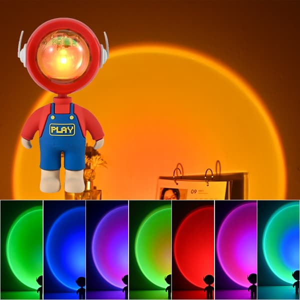 Bærbar solnedgangslampe, projeksjonslampe, stemningslampe, rød astronaut LED