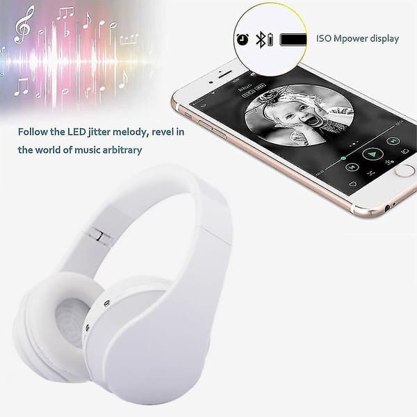 Bluetooth-hörlurar trådlösa, over ear-headset med mikrofon, vit