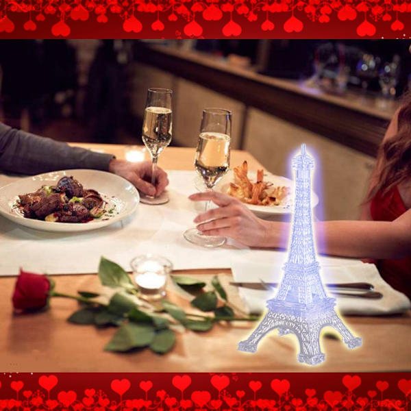 Eiffeltårnet Nattelys Skrivebord Soveværelse Dekoration LED Lampe Farverig Paris Mode Stil Akryl 10 Tommer Kage Topper Gave
