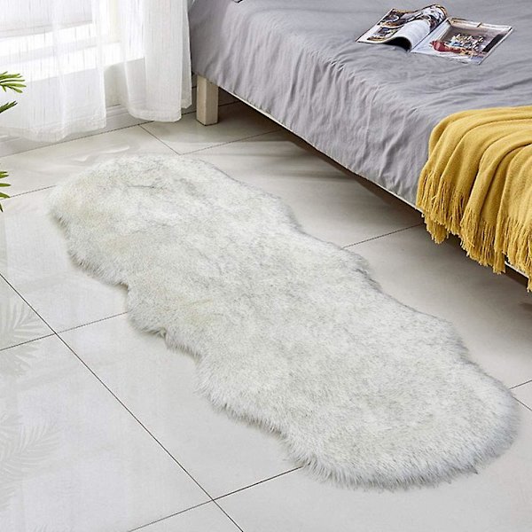 Konstgjord pälsmatta - lurvig fårskinn fluffig matta konstmattor chic golvmatta sovrum vardagsrumsdekor White Grey