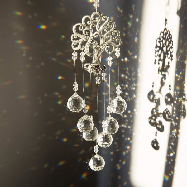 Krystallregnbue solfanger Livets tre Hengesmykke for vindu med 20 mm glasskuleprisme
