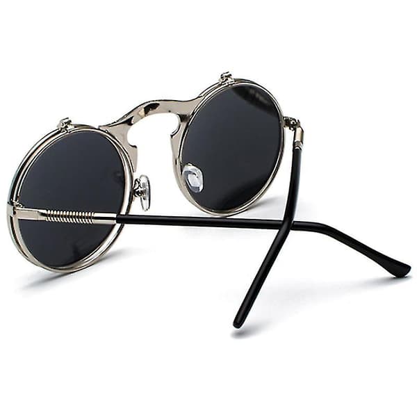 Herr Unisex Solglasögon Flip Up Lins Runda Ögonglasögon Silver Frame White Lenses