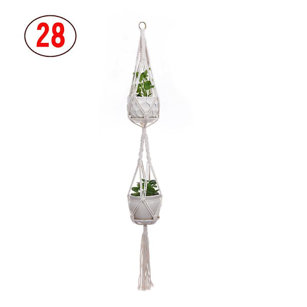 2 st Macrame växt hängare vit handgjord bomullsrep inomhus utomhus hängande växtkruka 28