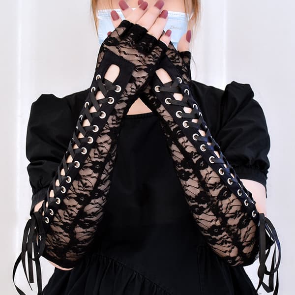 1 par blonde halvfingers handsker bandage handsker sort vinta