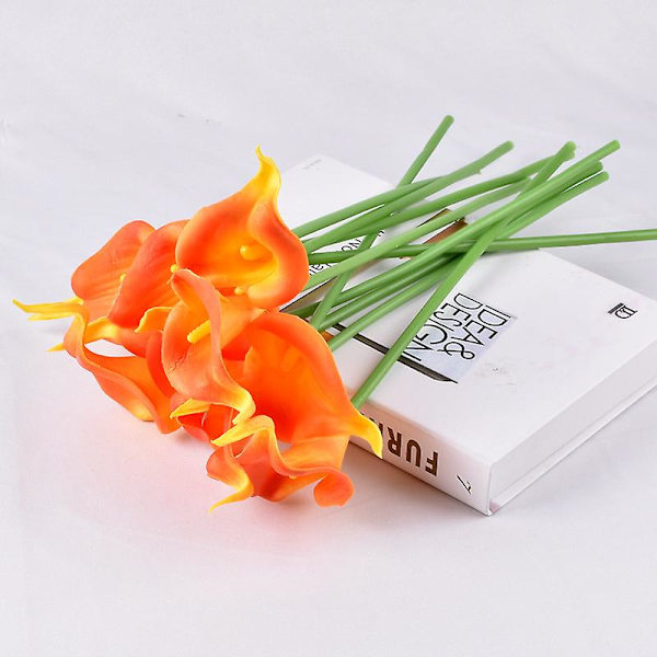 Kunstig Calla Lily 10 stk Orange Blomster Kunstige Lillier Blomsterbuket Falske Calla Lillier Plante Dcor Til Blomsterarrangement Bryllup, Braidal, H 3 10pcs