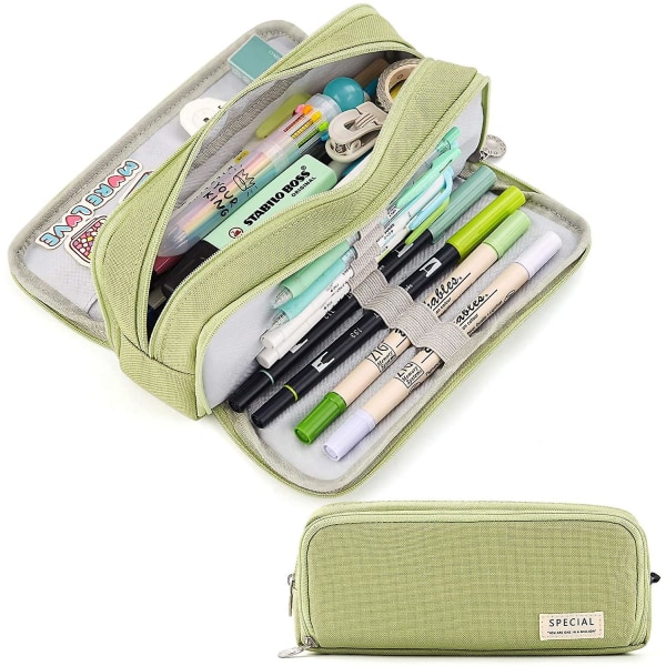 Large Capacity Pencil Case 3 Compartment Pouch Pen Bag For School Teen Girl Boy Men Women yellow