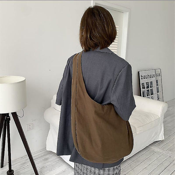 Kvinnor Canvas Crossbody Väska Oblique Cross Single Ryggsäck Stor Kapacitet Axelväska Retro Dumpling Hobos Väska, Kaffe
