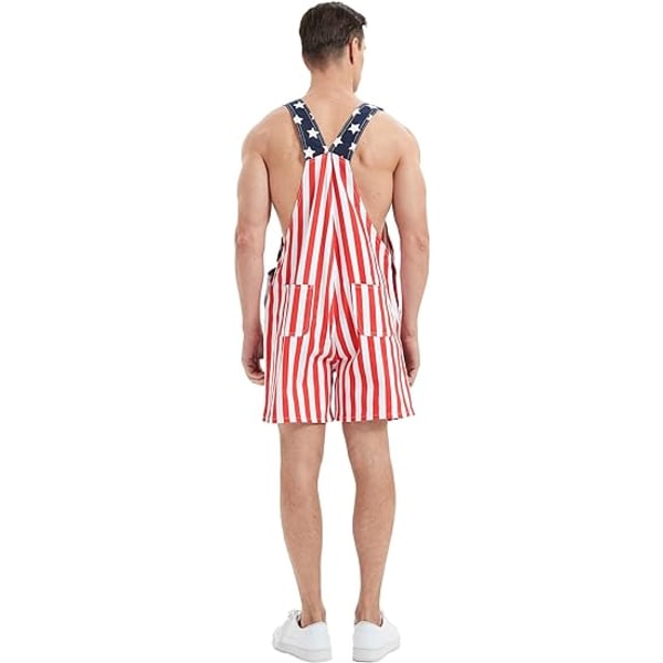 Amerikansk flag cargo shorts til mænd og kvinder, denim hagesmæk shorts med justerbare stropper, denim shorts jumpsuit, kort jumpsuit med stroppe lommeC XL