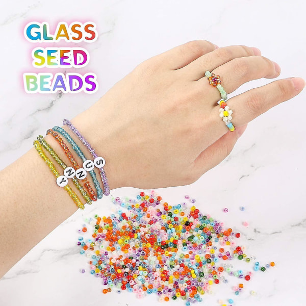 Craft Beads Kit 10800st 3mm glasfröpärlor och 1200st brevpärlor för vänskapsarmband Smyckenstillverkning Halsband och nyckelringar med 2 rullar O