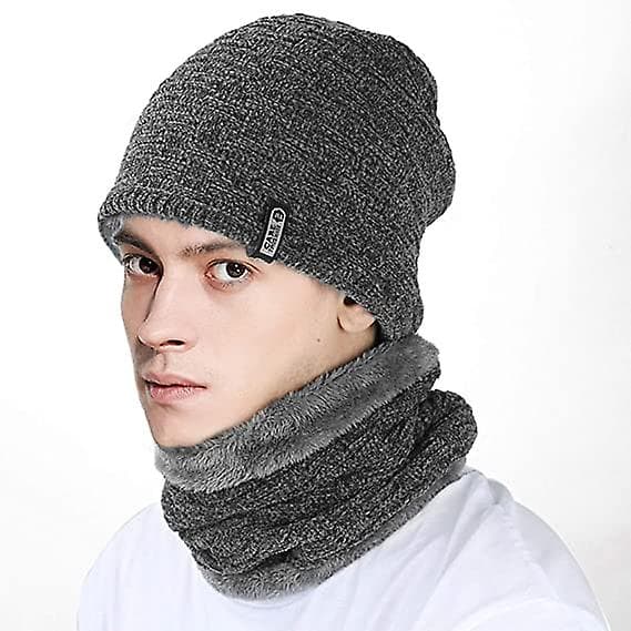 Vinterhue Beanie Hat Halstørklæde Sæt Bløde Tykke Huer Varme Huehætter Grå Coffee