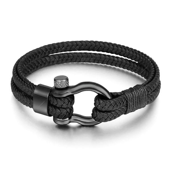 Læderreb flettet hestesko spænde rustfrit stål armbånd herretilbehør titanium stål retro smykker