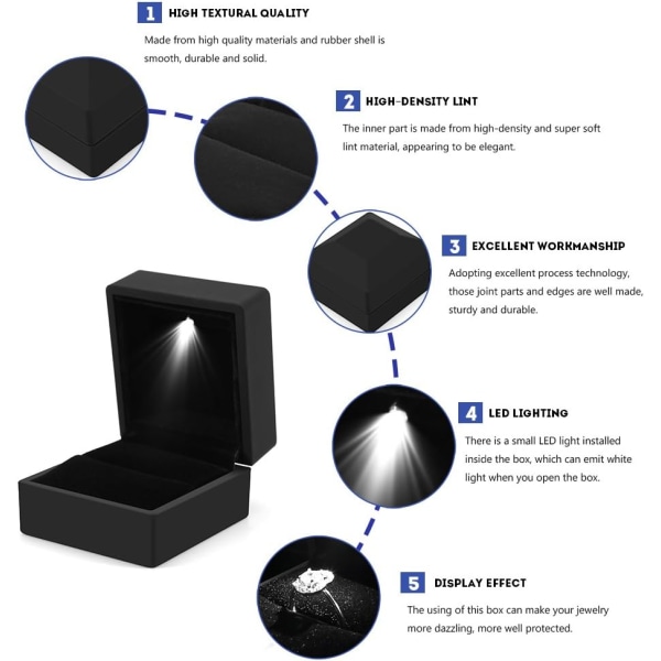 Mote Ringboks LED Lysende Ringboks for Ekteskapsforslag Ringboks med Internt LED-lys Forlovelse Bryllup (Svart)