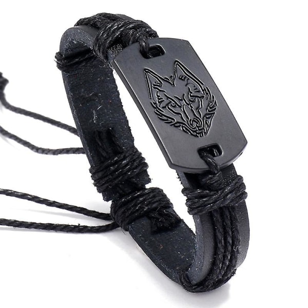 Europeisk och amerikansk punk läderarmband för män svart varghuvudarmband flerlagers flätat armband läderrep pojkvän