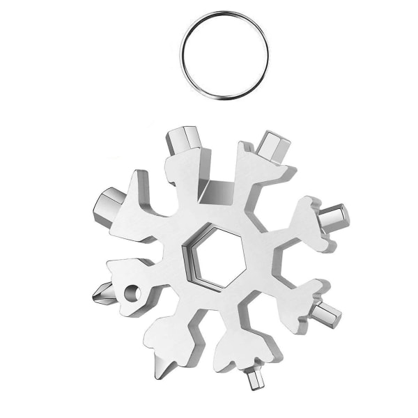 2 Pack Snowflake 18-i-1 multiverktøy, rustfritt stål snøfnuggnøkkel flaskeåpner for innendørs utendørs reisecamping White