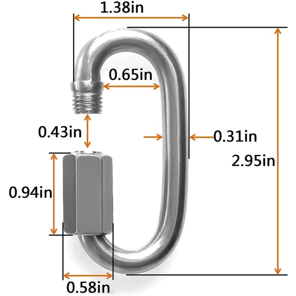 8mm Hurtigkobling Oval Karabinkjede Hurtigkoblinger Kobling 4stk M8 Rustfritt Stål Swing Klips Skruelås Swingsett for Swing Playsett