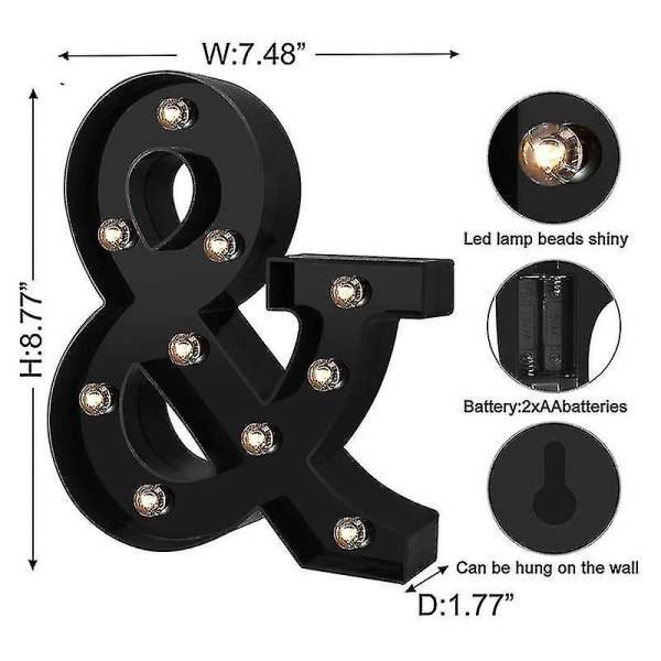 Nydesignede LED-bokstavlys 26 alfabet svart dekorative Marquee-lamper for bryllupsfest C