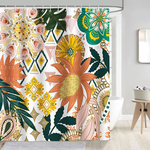 Bohemisk duschdraperi blommig 180 x 200 cm duschdraperi