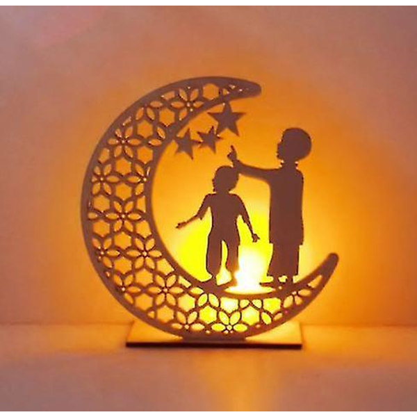 Ramadan Diy Trä Måne Led Ljus COLOR7