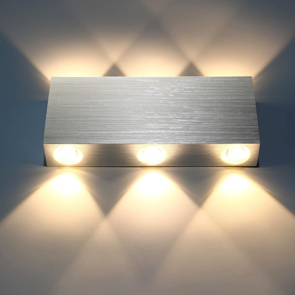 LED Wall Sconce 6W Indoor Wall Lamp Modern Square Up Down Aluminum Lighting Decoration Light for Bedroom Office Warm White