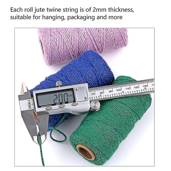 2mm 100m Bomuldsgarn Snor 8 Lag Solid Farve Ferie Dekorativ Tråd Til Diy Håndværk Gave Bage Indpakning Gray 2 Pack