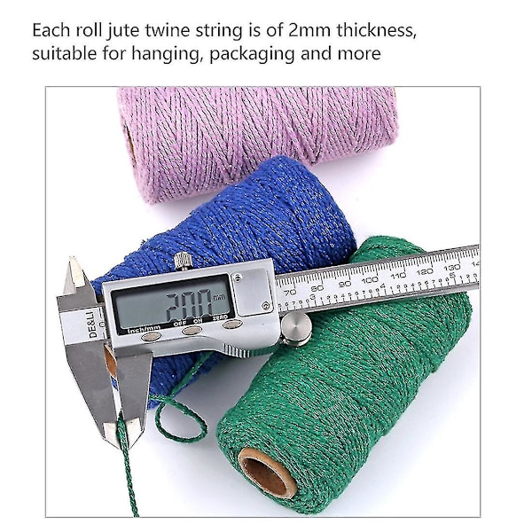 2mm 100m Bomuldsgarn Snor 8 Lag Solid Farve Ferie Dekorativ Tråd Til Diy Håndværk Gave Bage Indpakning Pink 2 Pack