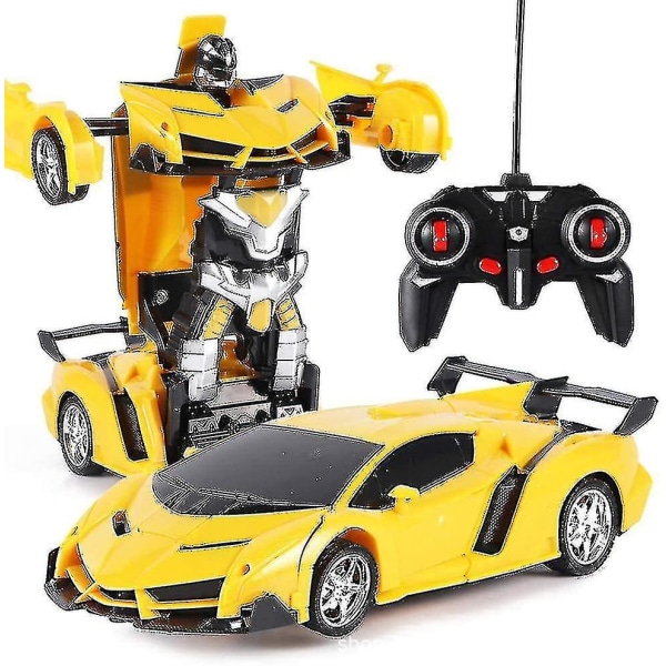 Fjärrstyrd bil, 2 i 1 transformatorrobotbil, entryckstransformerande fjärrkontroll transformatorer bilrobot Yellow