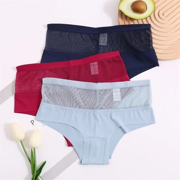 Piece Pack Damunderkläder för kvinnor Mid-Rise Trosor Damunderkläder Sömlösa Trosor Sexiga Mesh Håliga Trosor Transparenta Underkläder Flickor Andas Underkläder Underkläder