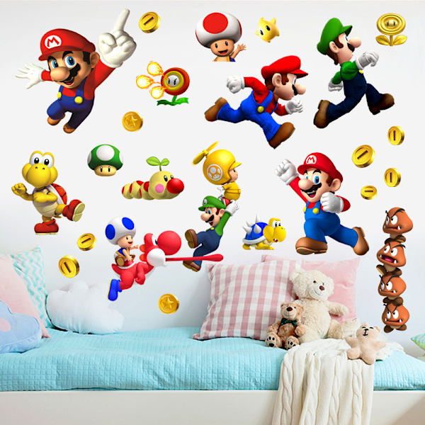 3D Mario taustaseinän koriste Mario seinätarrat lastenhuoneen sarjakuva PVC graffititarrat itseliimautuvat