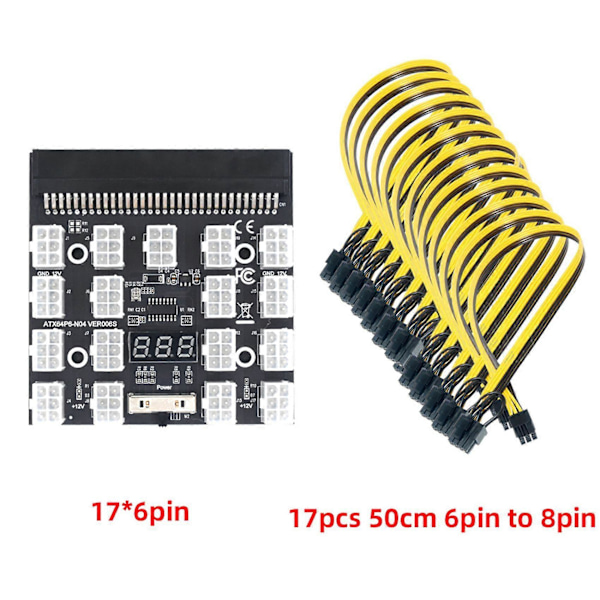Breakout Board 17 Port 6Pin LED-display Strömmodul Serverkort 6Pin till 8Pin Kabel för 1200W 750W PSU GPU BTC Mining